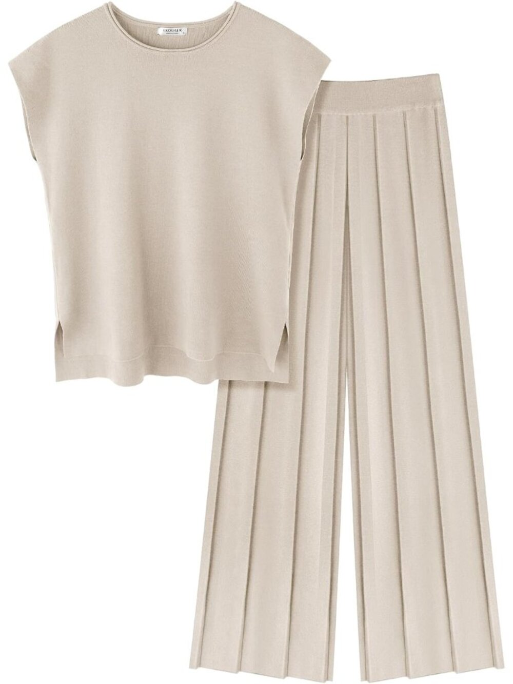 Versatile Beige Two Piece Knit Lounge Set for Women - Tops & Pants Combination